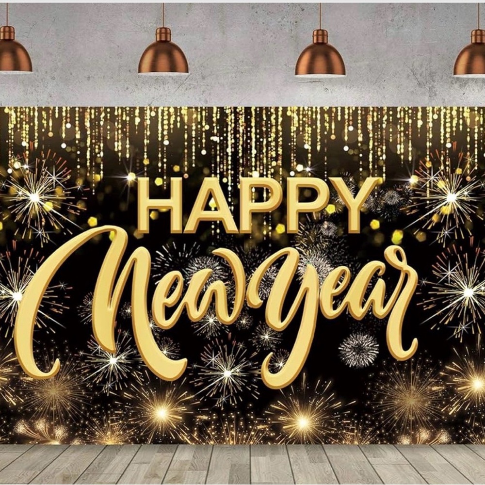 7x5ft Gold and Black New Year Party Backdrop
